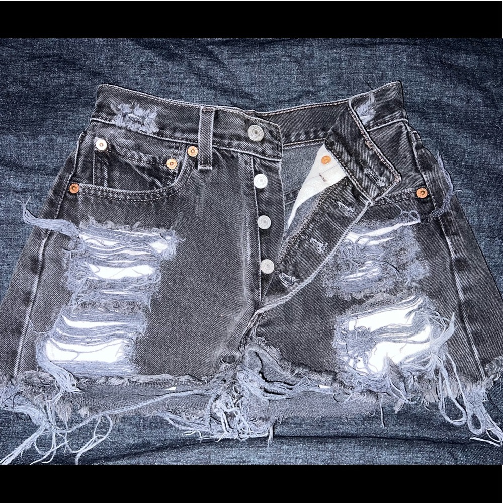 Levi’s Distressed Black 501 Denim Shorts